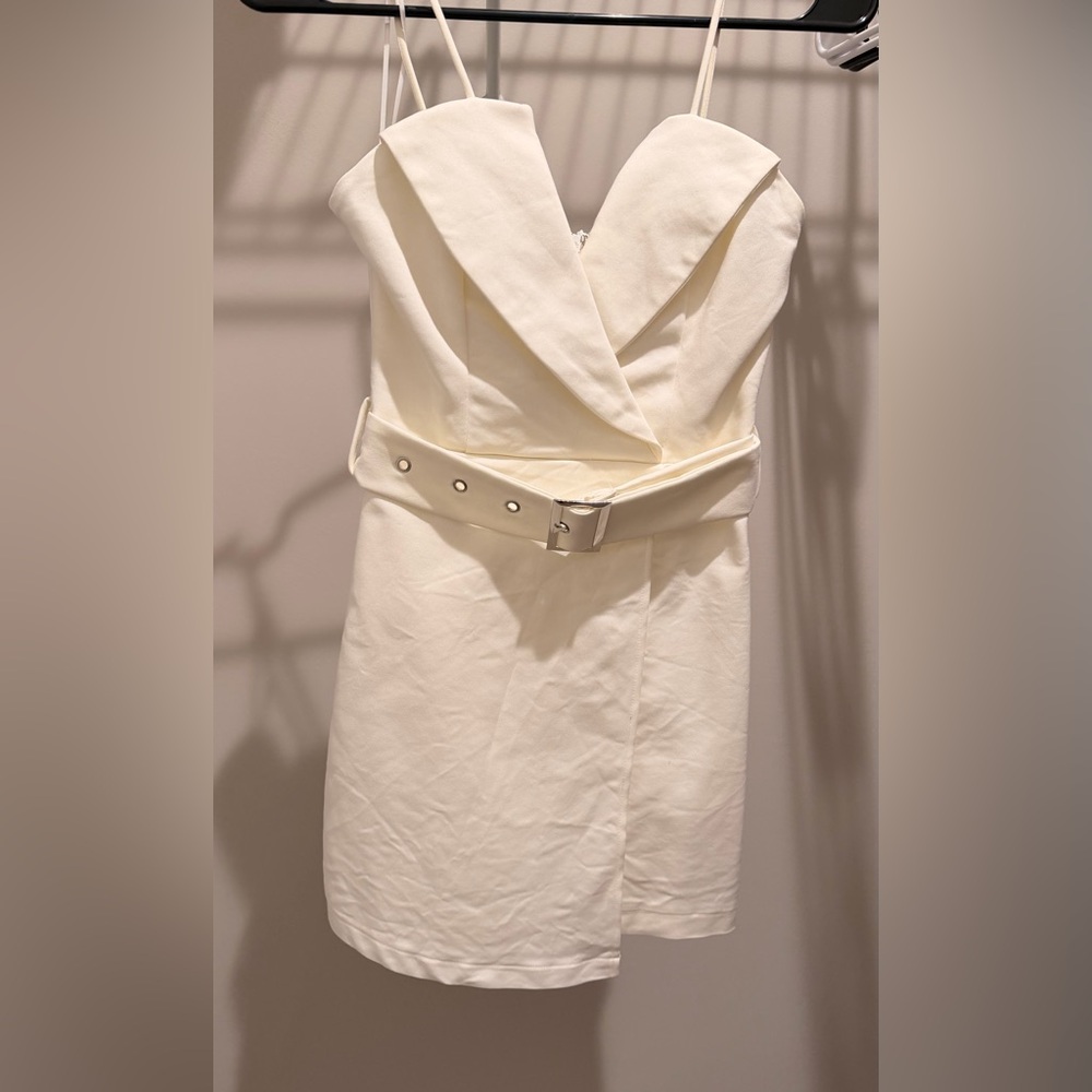 REVOLVE Ivory Belted Mini Dress